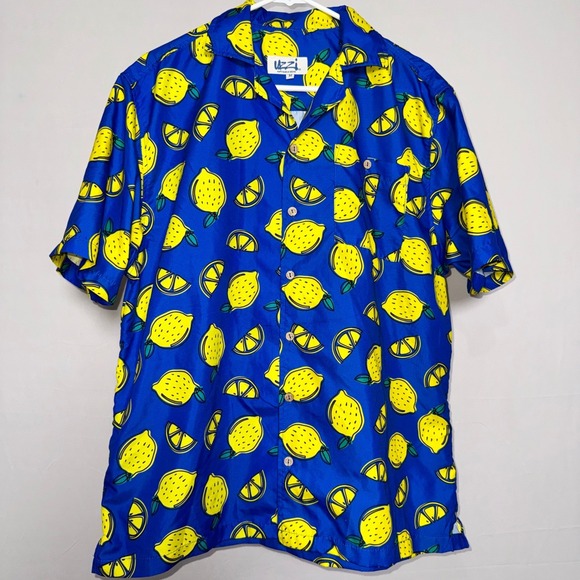 Uzzi Amphibious Gear Other - Uzzi Amphibious Gear Mens Lemon Print Button Down Shirt Blue Yellow Medium HP74